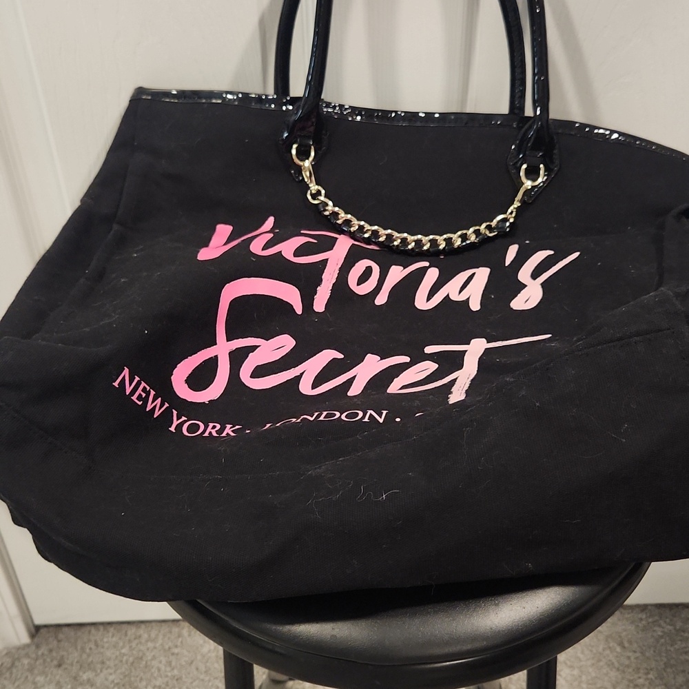 Victoria's Secret Black Tote with Pink Script Logo - Picture 3 of 5